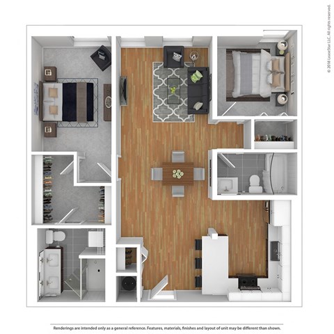 Floor plan for 2 beds, 2 baths, 1065 sqft